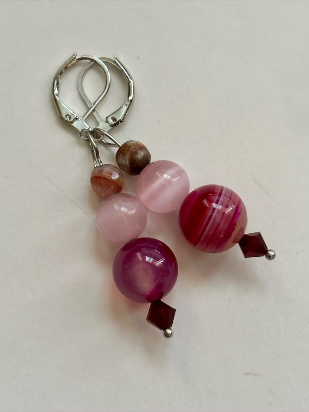 Handcrafted Dyed Agate Pink and Burgundy Bead Drop Earrings